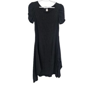 Peruvian Connection A-line Dress Black Cinched Lagenlook Asymmetrical Midi Sz S